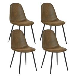 39F Furniture Dream Set of 4 Industrial Dining Chairs - Durable Seating With Brown Suede Fabric with Black Metal Legs, 40x52x86cm