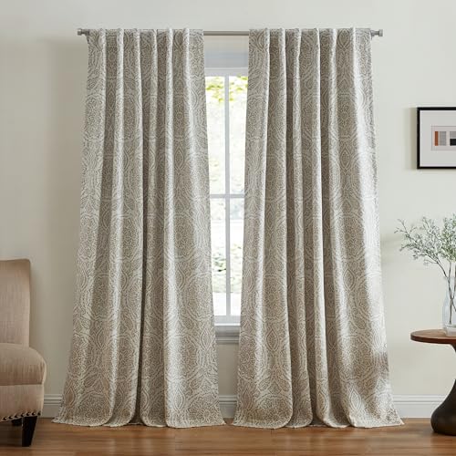 "Elrene Home Fashions Giovanni Medallion Block Print Blackout Lined Window Curtain Panel, 52""x84"", Natural"