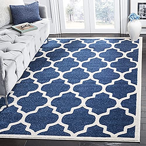 Safavieh Derby Indoor/Outdoor Rug, Woven Polypropylene Carpet in Navy / Beige, 243 X 304 cm