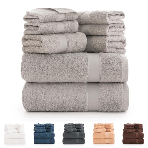 Todocama - 8 Piece Bath Towel Set 100% Cotton (550 GSM) Extra Soft, High Absorbent and Quick Drying, 2 Bath Towels, 2 Hand and 4 Face Towels (Light Grey)