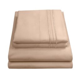 Sweet Home Collection Luxury Bedding Set with Flat, Fitted Sheet, 2 Pillow Cases, Microfiber, Taupe, Queen