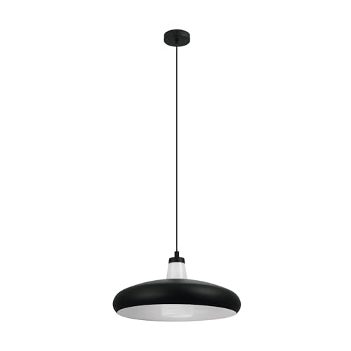 EGLO Connect Tabanera-C LED Pendant Light, 1-Bulb Pendant Lamp Made of Steel and Glass in Black, White, Colour Temperature Change (Warm, Neutral, Cold), RGB Dimmable