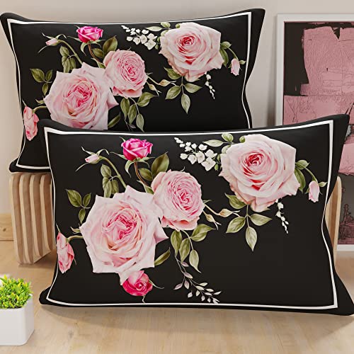 PETTI Artigiani Italiani - Pillowcases, Pair of Pillowcases, Digital Print Pillowcases, Pillow Cases, Pillowcases, 100% Hypoallergenic Microfibre, Grey Flowers