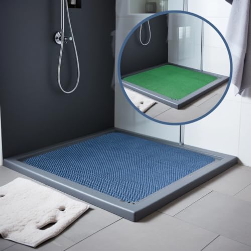 Nicoman Reversible Bath Mat Non Slip Anti Mold, Shower Mat for Tub Bathtub, Anti Slip Shower Mats for Inside Outside, Safety Washable Quick Drying Large Bath Matt (Blue/Green, SQUARE 53x53cm)