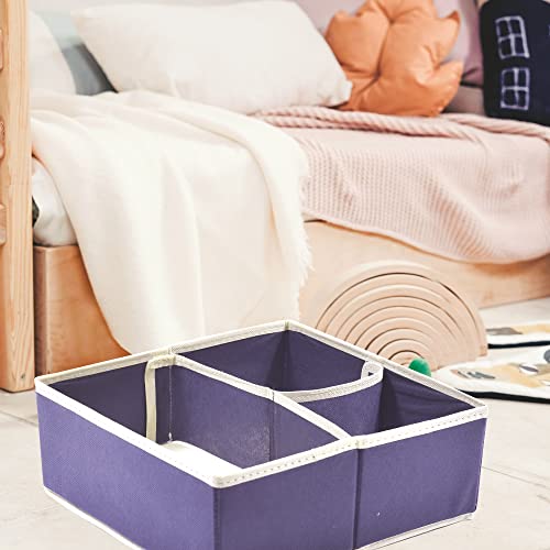 HOUSE COLLECTION Compartment Box 28 x 28 x 11 cm, 3 Compartments, Folding Drawer Organizers, Underwear Storage Boxes, Socks, Bras, Handkerchiefs (Blue)