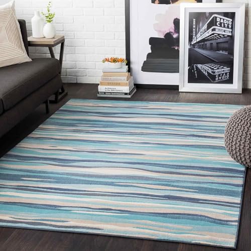 Livabliss Cuenca Abstract Area Rug - Living Room 160x220 cm, Dining Room, Lounge, Kitchen, Bedroom - Modern Marble Large Rug, Soft Luxurious Easy Care Medium Pile, Aqua, Beige, Taupe, Grey