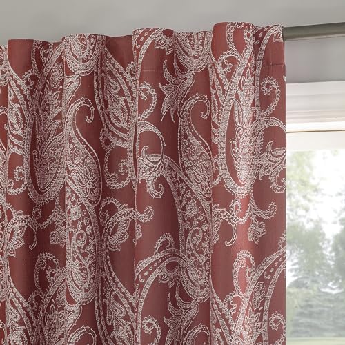 "Sun Zero Pedra Paisley Embroidery 100% Blackout Back Tab Curtain Panel, 40"" x 84"", Rustic Red"