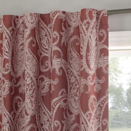 "Sun Zero Pedra Paisley Embroidery 100% Blackout Back Tab Curtain Panel, 40"" x 84"", Rustic Red"