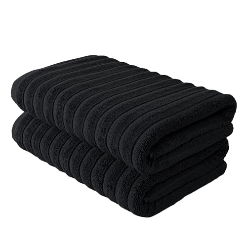 BERIBO Cloud Turkish Towel Set 100% Cotton 620gsm (Black, 2 Bath Towels)
