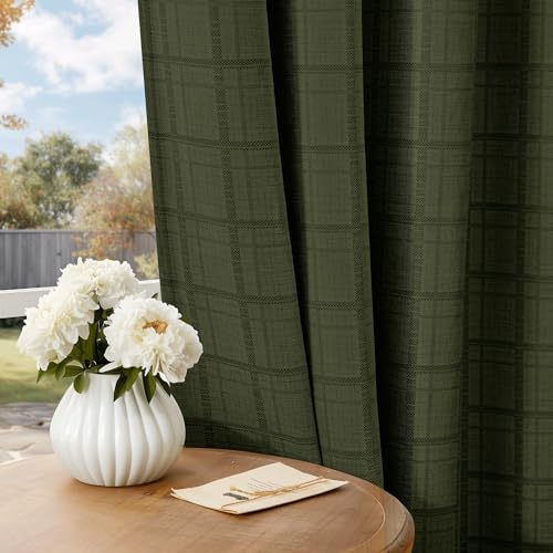 Beauoop Green Plaid Jacquard Blackout Curtains 96 Inches Long 2 Panels for Bedroom Living Room Checkered Room Darkening Thermal Insulated Soundproof Grommet Window Treatment Drapes, 52x96 2 Set