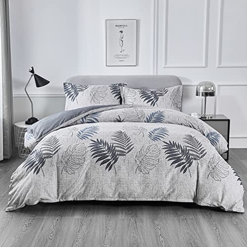 OAITE Duvet Cover Set,100% Cotton Comforter Cover with Leaf Pattern Duvet Cover Set,Soft Bedding Set Includes with 3 Piece (2 Pillow Shams,1 Duvet Cover)