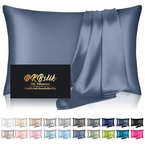 Silk Pillowcase for Hair and Skin,Mulberry Silk Pillow Cases King Size, Anti Acne Cooling Beauty Sleep Both Sides Natural Silk Satin Pillow Case Covers with Hidden Zipper,Gifts for Women Men,Ash Blue