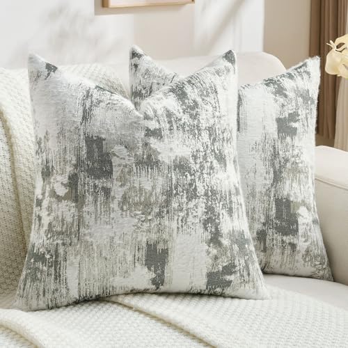 FUTEI Dark Green White Decorative Throw Pillow Covers 22x22 Inch Set of 2,Soft Faux Cashmere Jacquard - Textured & Cozy Cushion Case,Modern Home Decor for Couch Bed Living Room