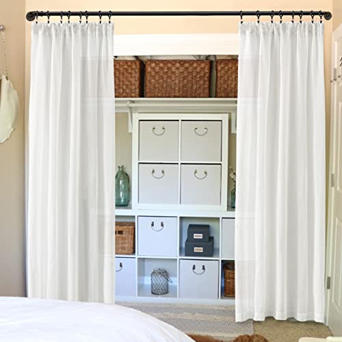 White Rod Pocket Faux Linen Sheer Curtains ???80 Inches Long