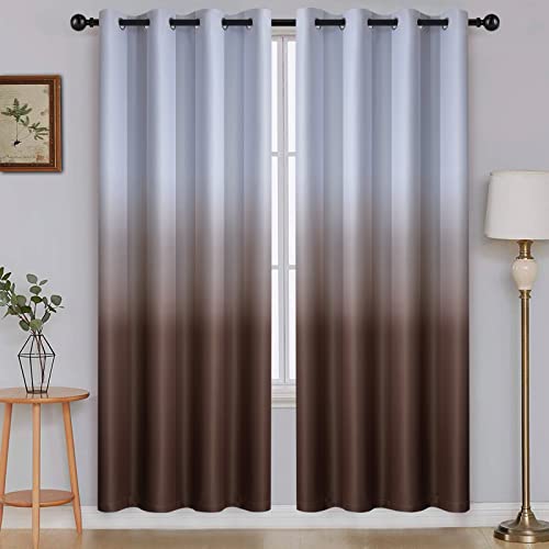 SimpleHome Ombre Room Darkening Curtains for Bedroom, Gradient Grey White to Brown Light Blocking Thermal Insulated Grommet Window Curtains/Drapes for Living Room,2 Panels, 52x72 inches Length