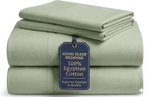 1000 Thread Count Egyptian Cotton Flat Sheet Queen Size 4 Piece Luxury Sheet Set Long Staple 100% Cotton Queen Size Sage