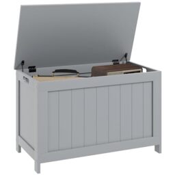 HOMCOM Storage Chest with 2 Safety Hinges, 76 x 40 x 48 cm, Grey