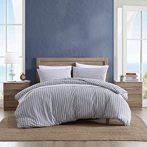Nautica- King Duvet Cover, Cotton Reversible Bedding with Button Closure, Casual Home D??cor for All Seasons (Coleridge Stripe Charcoal, King)