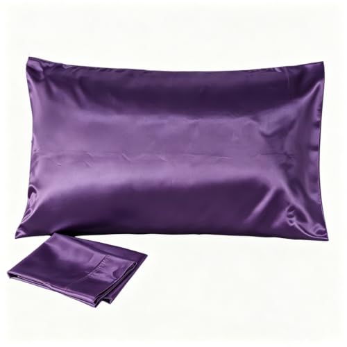 Juwenin Bedding,Luxury Satin Pillowcase with Zipper (Silky Satin Pillow Case for Hair) Set of 2 (Purple, Standard(20''x26''))