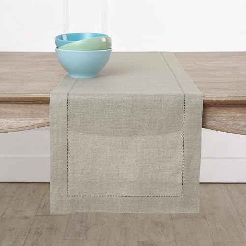 Solino Home 100% Pure Linen Table Runner Natural Hemstitch, 14 x 108 in - for dining, decor, Classic Hemstitch, indoor outdoor, gifting, OEKO-TEX Certified - Fall, Halloween, Thanksgiving, Christmas