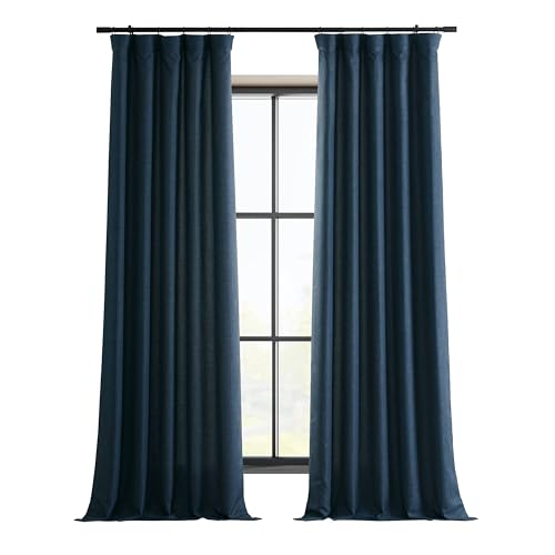 HPD Half Price Drapes Italian Faux Linen Curtains 84 Inches Long Room Darkening Curtains for Bedroom and Living Room 50 X 84, (1 Panel), Sergeants Blue