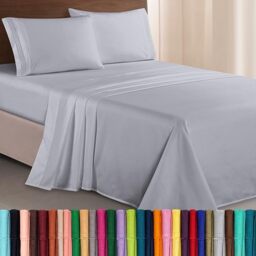 Elegant Comfort Luxurious 1500 Thread Count Egyptian Quality Three Line Embroidered Softest Premium Hotel Quality 4-Piece Bed Sheet Set, Wrinkle and Fade Resistant, Queen, Silver-Light Grey