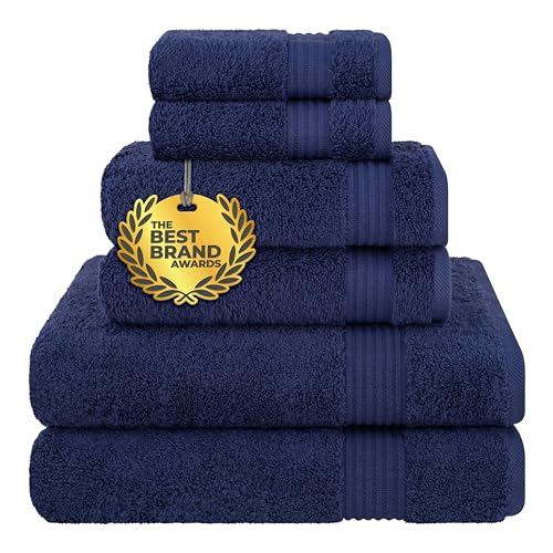 Cotton Paradise 6 Piece Towel Set, 100% Turkish Cotton Soft Absorbent Towels for Bathroom, 2 Bath Towels 2 Hand Towels 2 Washcloths, Navy Blue