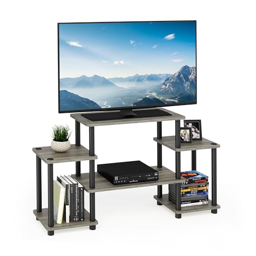 Furinno TURN-N-TUBE TV Stand, Entertainment Center with Open Shelves, TV Console with Raised Top for TV up to 32 Inch, for Living Room, Bedroom, French Oak