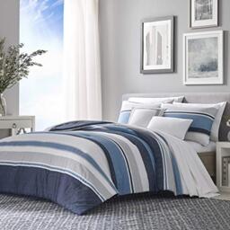 Nautica - Comforter Set-100, Reversible, Ultra Soft Bedding, Includes Bonus Decorative Pillows, 100% Cotton, Westport Navy, King