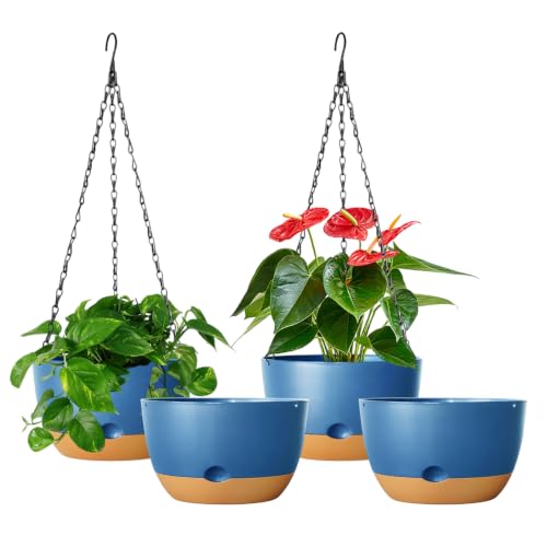3 Pack Plastic Hanging Planters Set,8.3 Inch Hanging Flower Plant Pot with Drainage Hole for Indoor Outdoor Plants, Round Hanging Basket with Removable tray for Home Garden Porch Balcony Patio Decor