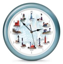 "Mark Feldstein & Associates Lighthouse Collection Maritime Nautical and Ocean Sounds Wall Clock, 13"", Blue, 12 Sounds on The Hour"