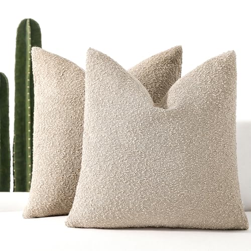 ROMANDECO 22x22 Boucle Throw Pillow Covers, 2-Pack, Oatmeal