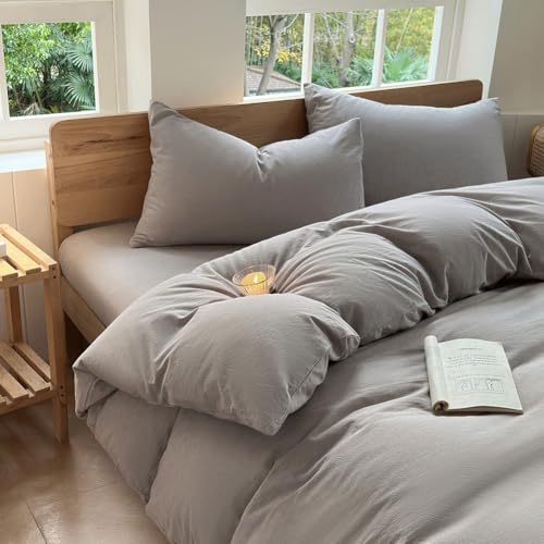 "NSNLGSGC 100% Washed Cotton Weighted Blanket Duvet Cover, Linen Feel, 60""x80"", Tan"
