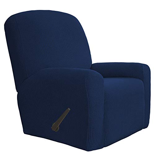 Easy-Going 4 Pieces Oversized Recliner Stretch Sofa Slipcover Sofa Cover Furniture Protector Couch Soft with Elastic Bottom Polyester Spandex Jacquard Fabric Small Checks Navy