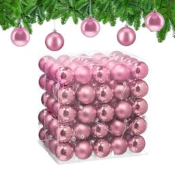 Relaxdays Christmas Baubles, Set of 100, Festive Tree Ornaments, D: 6 cm, Holiday Decorations, Shiny & Matte, Pink