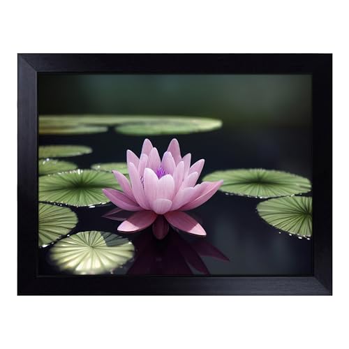Lap Tray with Bean Bag Cushion, Expressive Water Lily Flower - Handmade in the UK, Raised Wooden Edge, Padded Cushion, Heat-Resistant Wipe-Clean Surface, for Meals, Laptops and Crafts