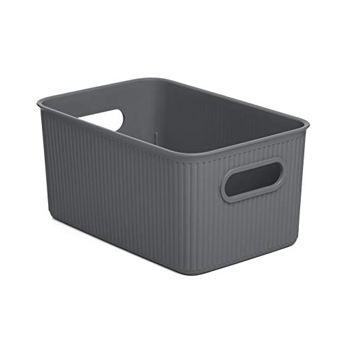 TATAY Plastic Storage Basket Baobab - Set of 4 Organiser Boxes - Integrated Handles - Compact and Versatile Design - BPA-Free Recycled Plastic - 11x2.3x19.5 cm, Grey