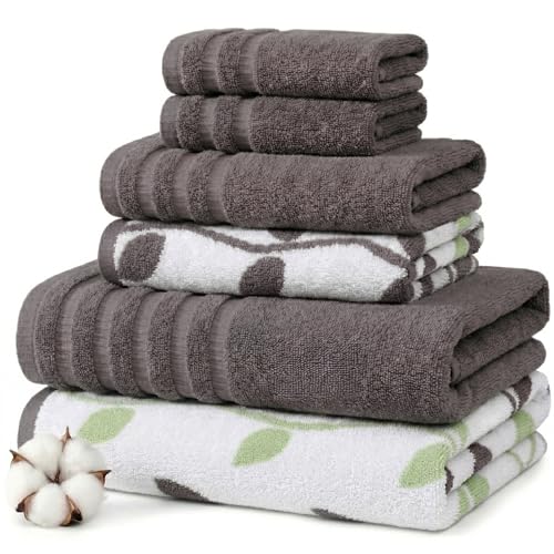 Pacific Coast Textiles 6 Pc Yarn Dyed Towel Organic Vines Ash Grey, 6-Piece