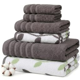Pacific Coast Textiles 6 Pc Yarn Dyed Towel Organic Vines Ash Grey, 6-Piece