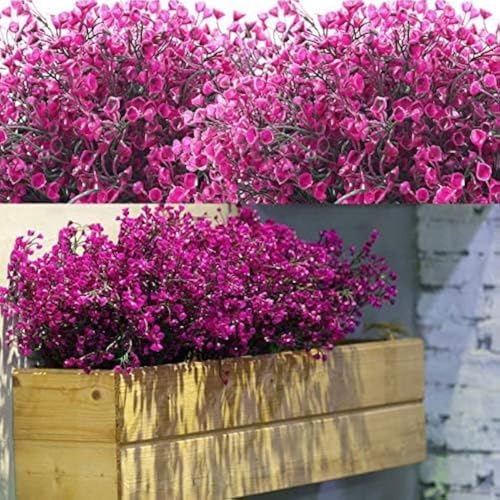 WILLBOND 12 Bundles Artificial Flowers Outdoor Artificial Plant Decor UV Resistant Fake Plastic Flowers Faux Shrubs for Home Garden Porch Hanging Planters Outdoor Spring Summer Decoration (Fuchsia)