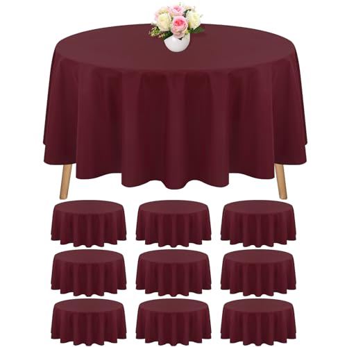 10 Pack Round Tablecloth Burgundy Tablecloths 90 Inch,Circle Polyester Table Cloth,Washable Fabric Stain and Wrinkle Resistant Premium Round Table Cover for Wedding Parties Banquet Reception Dining