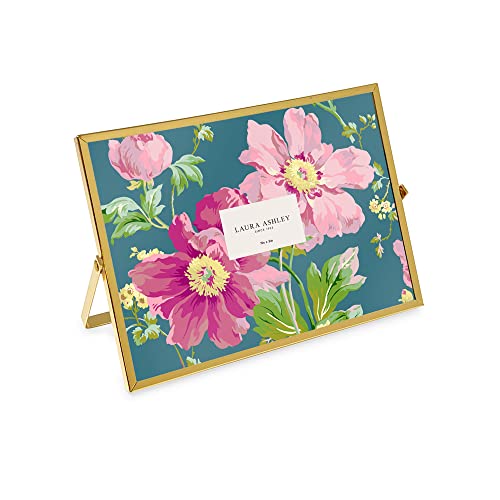 Laura Ashley 5x7 Gold Flat Metal Picture Frame (Horizontal) with Pull-Out Easel Stand, Made for Tabletop, Counterspace, Shelf and Desk (7x5, Gold)