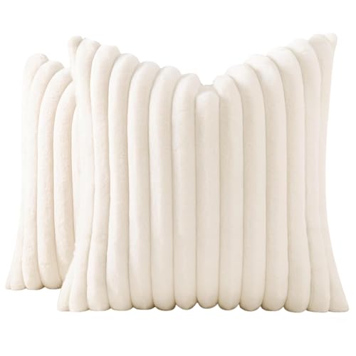 JOJUSIS Pack of 2 Faux Fur Plush Decorative Throw Pillow Covers Couch Cushion Case Soft Pillowcases (White, 24 x 24-Inch)