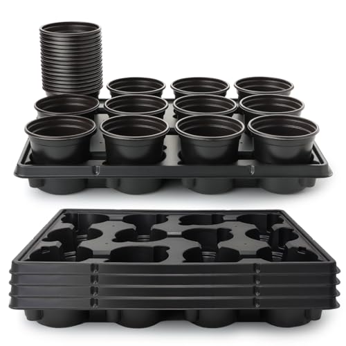 RooTrimmer - 4 Inch 60 Pcs 12 Cell Plastic Plant Pots 5 Pack Thick Sturdy Seed Transport Trays from Germination Shuttle Small Planter