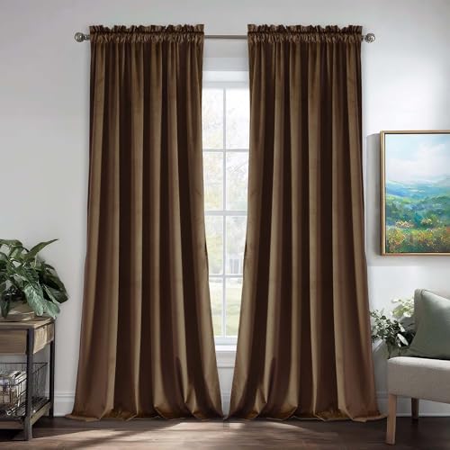 JIUZHEN Velvet Curtains for Living Room - 84 inches Thermal Insualted Room Darkening Privacy Protect for Parlor/Gallery, Set of 2 Window Curtain Panels with Tiebacks, 60W x 84L, Brown