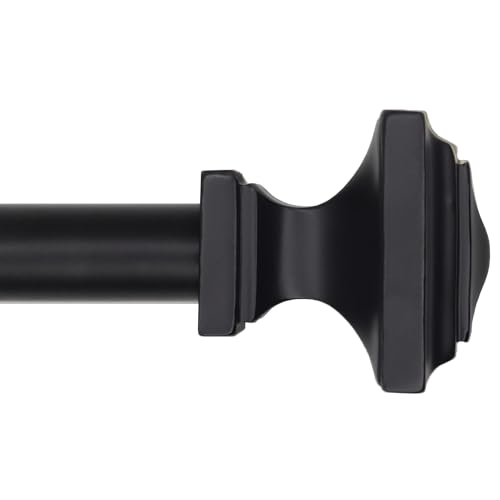 QITERI Black Curtain Rods - Adjustable 32 to 45 Inch, Elegant Square Decorative Treatment for Single Window - Square Finial, 1 Pack