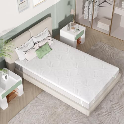 Novilla, Gel Memory Foam Mattress Topper, 80 x 190 cm, 7 cm Mattress Topper with Cooling Gel, 4 Elastic Corners Soft and Breathable, White