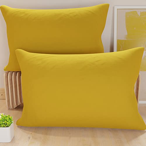 PETTI Artigiani Italiani - Pair of Pillowcases 60x40 cm in Microfiber, Bedroom Cushions, Sofa, Set of 2 Cushion Covers, Solid Color Yellow Pillowcase, 100% Made in Italy