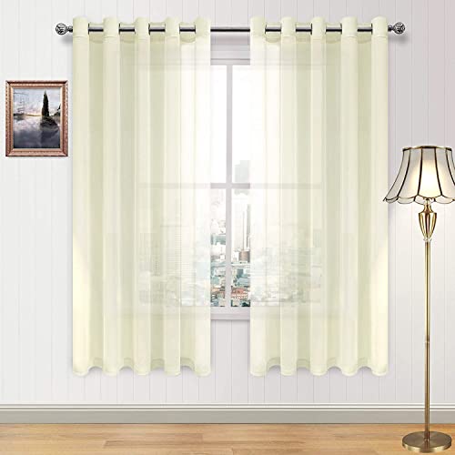 DWCN Ivory Transparent Curtains in Linen Look, Semi-Transparent, Voile Eyelet Curtains for Living Room, Dining Room, Curtains, 60 x 63 inches long, Set of 2