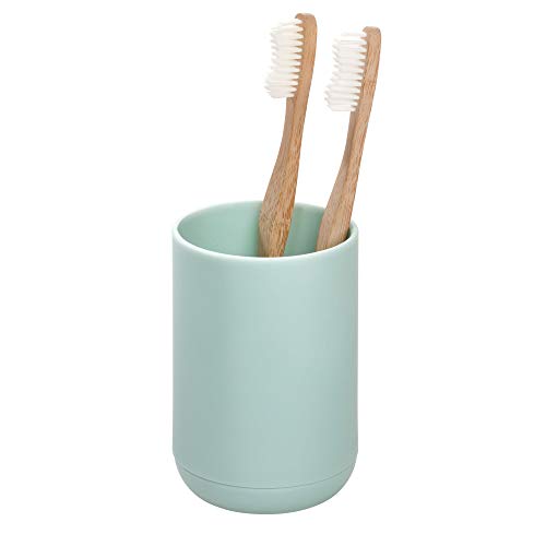 iDesign 28534 Toothbrush Holder for 4 Toothbrushes, Small Toothbrush Stand Made of Plastic, Round Bathroom Organiser Also for Electric Toothbrushes, Light Blue, 7.6 cm diameter x 11.4 cm